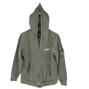 Vintage First Wave Green Utility Military Zip Jacket Camo Hood Women Small